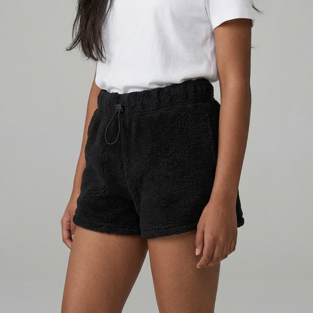 J. Crew Black Cozy Sherpa / Teddie Shorts with Draw String Waist
